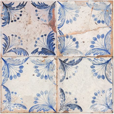 Carrelage Vintage Bleu Flor 33x33x0,95 cm Rhodes - Sol et mur intérieur (vendu par carton de 1,09 m²) - RO'MA CARRELAGE