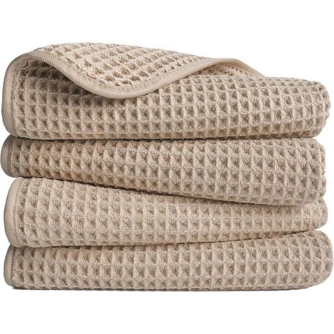 4 Serviettes De Bain En Microfibres-Pour Les Mains-Sèche Rapidement/Ne Peluche Pas-Tissu Alvéolé-Beige-40X76Cm[CA51] (1/5)