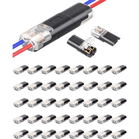 Connecteurs de fils étanches à 2 broches Longziming – Lot de 40 – Connexion rapide sans soudure – 12–24 V 10 A – Pour l'électronique automobile, l'éclairage LED et les câbles basse tension (18–22 AWG) (1/5)
