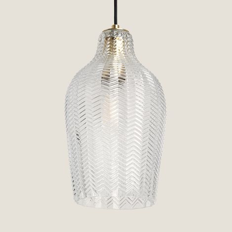 Ledkia – Suspension en verre transparent Allende – Abat-jour cylindrique avec reliefs – Compatible ampoule E27 – Pour espaces variés
