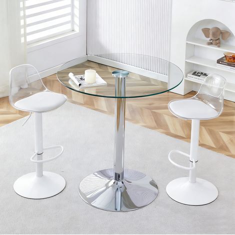 Tisch Glastisch rund 89 cm mit 2 Hockern OKMYHOME (1/5)