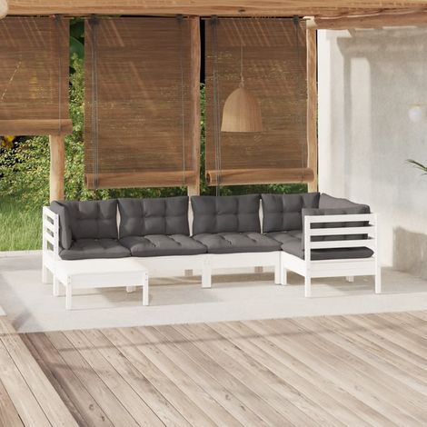 Salon de jardin 6 pcs Ensemble Table et Chaise de Jardin - avec coussins Blanc Bois de pin massif BV346297 - BonneVie (1/5)