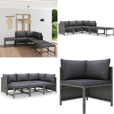 Salon de jardin 6 pcs avec coussins Résine tressée Gris - Salon De Jardin - Mobilier De Jardin - Ensemble De Salon - Meubles De Jardin - Résine Tressée - Home & Living (1/5)
