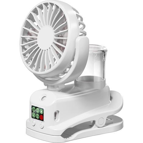 Mini portable clip-on fan, USB rechargeable, 4 adjustable speeds, suitable for home, stroller, office or outdoors, white (1/5)