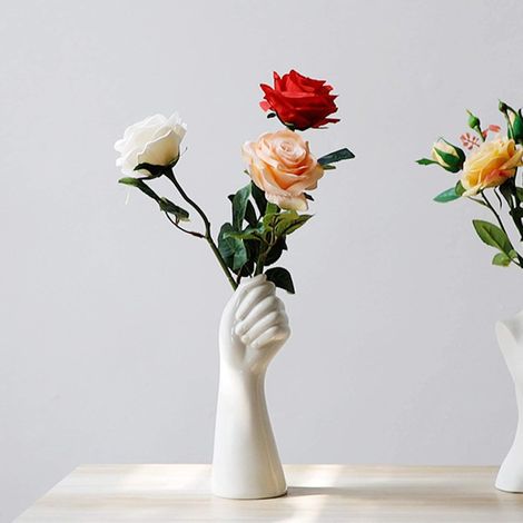 Lntyq Moderne Blumenvase aus Keramik, in der Hand gehaltene Pflanzen, Blumenbehälter, weiße Tischvase mit Arm für Heimdekoration, 14,4 cm (1/5)