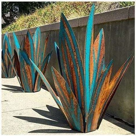 Metallene Gartendekoration in Form einer Agave – Rustikale Metallskulptur – Rustikale Gartenfigur – 65 cm, 9 Blätter (1/5)