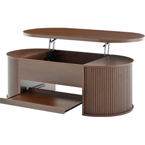 Tavolino da caffè alzabile in MDF color noce con vano contenitore e ripiano estraibile (1/5)