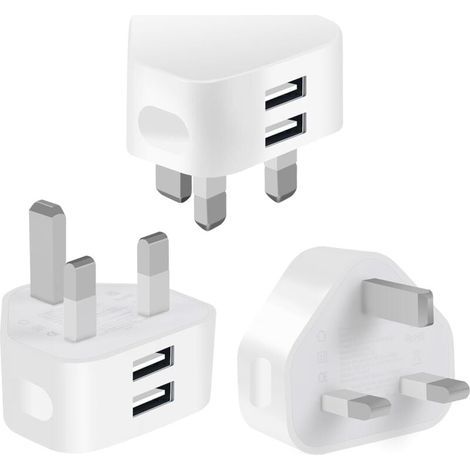Lot de 3 adaptateurs de prise murale USB à double port pour Royaume-Uni, charge secteur compacte 2,1 A avec technologie de charge Smart IC (1/4)