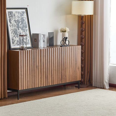 URBAN MEUBLE Buffet effet chêne vintage grainé foncé 3D ondulé 150x40x80cm (1/5)