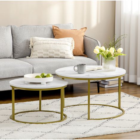 Table basse ronde 74x74x46,3 cm en acier blanc, gigogne, pour salon gain de place – MEUBLIV (1/5)