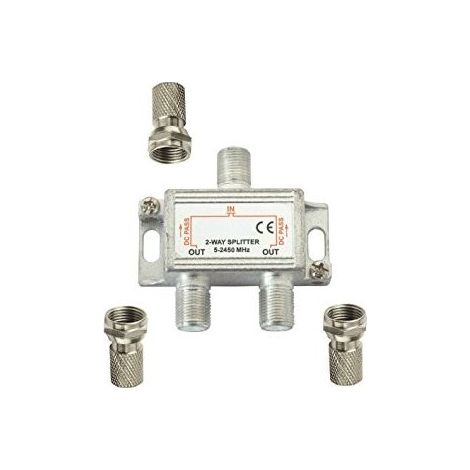 Cahors – TV-Antennensplitter mit 1 Eingang und 2 Ausgängen, inklusive DC-Durchleitung – 3 F-Anschlüsse – Satelliten- und DVB-T-kompatibel – Optimierte Verstärkung für professionelle Installation (1/5)