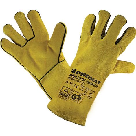 Guantes de soldadura Mühlheim I Super talla 10 piel serraje vacuno amarillo 6 PA (Por 6)