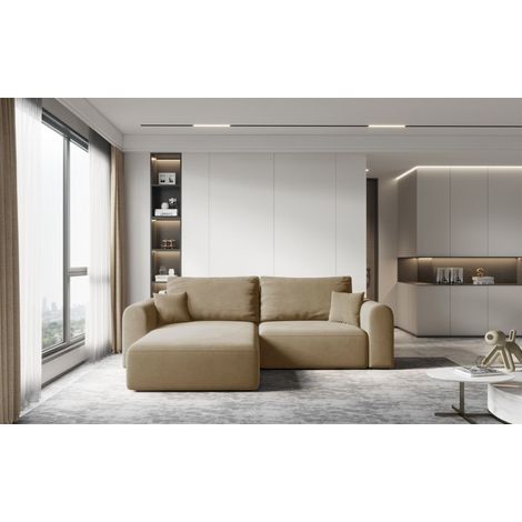 Ecksofa Sofa FLAVIO mit Schlaffunktion Stoff Castel Sand Ottomane Links (1/3)