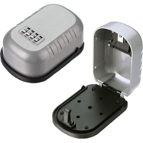 Boîte de rangement amovible et étanche avec combinaison à 4 chiffres réinitialisables - Fixation murale - Pour clés de maison, de voiture - Argenté (1/5)
