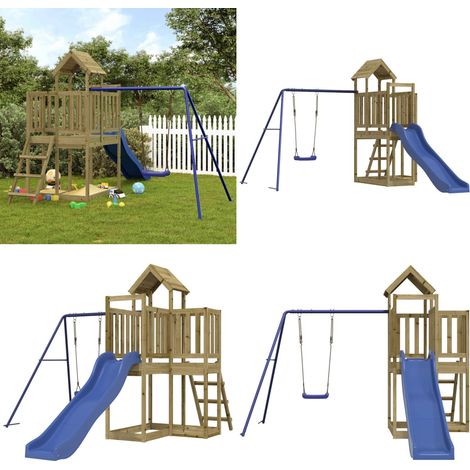 Spielturm Imprägniertes Kiefernholz - Holzspielplatz - Gartenspielplatz - Spielturm - Schaukelset - Wellenrutsche - Home & Living (1/5)