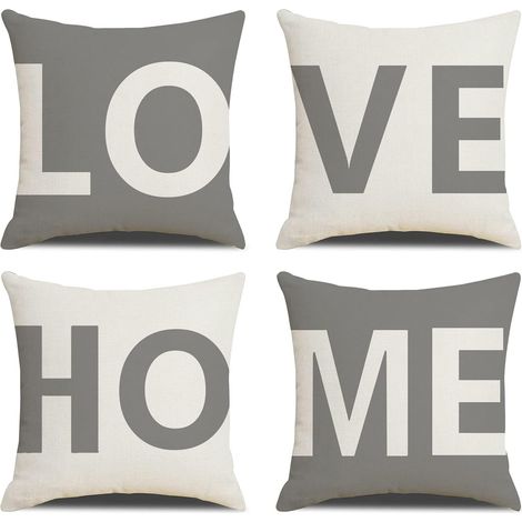 Housse De Coussin Lot de 4 45 x 45cm Love Home Coton et Lin Décoratif Taie d'oreiller pour Lit Voiture De La Maison Salon Chambre pour Canapé Chambre Jardin