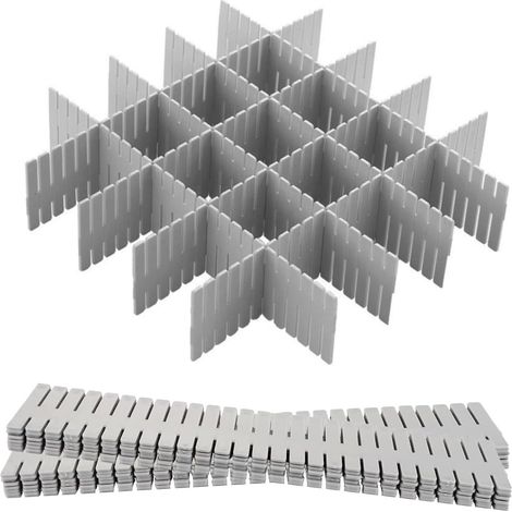 12 Pièces Grille Diviseur de Tiroir, Organisateur de Tiroir Réglables Separateur de Tiroir pour sous-Vêtements, Chaussettes, Maquillage, Fournitures de Bureau, Gris (1/5)
