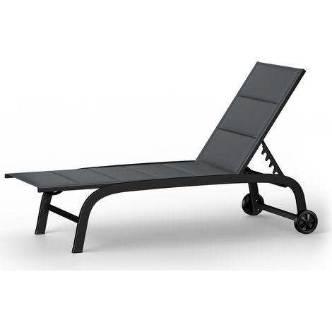blumfeldt chaise longue, transat avec dossiers réglables, chaise longue de jardin avec cadre en aluminium, lounger avec housses imperméables, avec roulettes, type : Limala, noir (1/5)