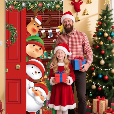Habillage De Porte De Noël - Rideau De Porte Festif En Polyester - Décoration Murale Et De Porte Pour Fêtes D'Hiver - 90 X 180 Cm - 1 Pièce (1/5)