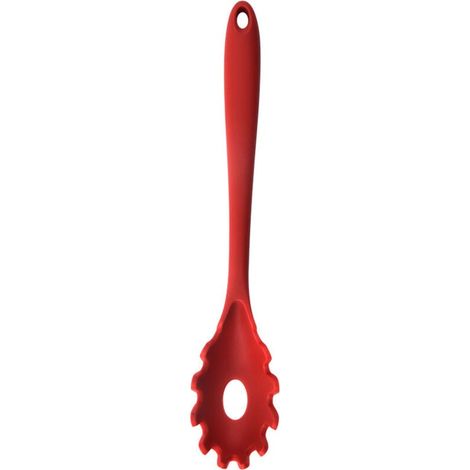 Cucchiaio per pasta da cucina, cucchiaio per pasta gustoso con erogatore forato e manico morbido (nero e rosso 21,3 x 3,5 cm), cucchiaio per pasta per cucinare le tagliatelle (1/4)