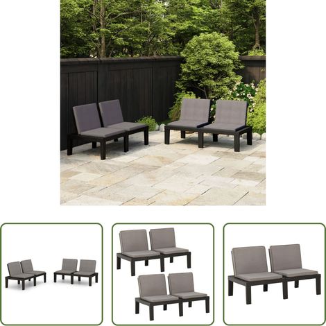 vidaXL Sitzbank - Gartenbänke mit Kissen 2 Stk. Kunststoff Grau (1/5)