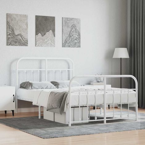 Cadre de lit métal sans matelas et pied de lit blanc 120x190 cm (1/5)