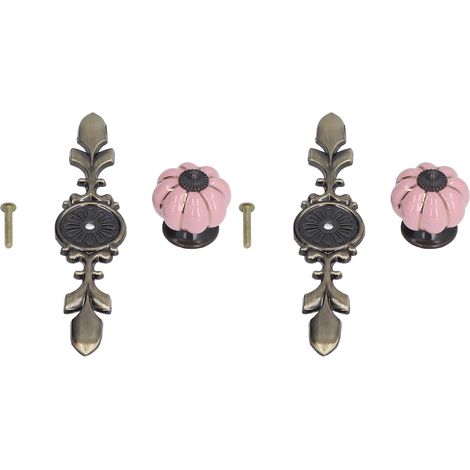 Lot de 2 boutons de tiroir en céramique rose, peints à la main, motif citrouille, style champêtre chinois. (1/5)