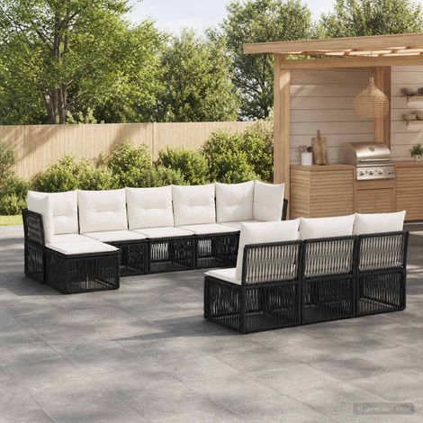 vidaXL Ensemble de canapé de jardin 10 pcs Noir polyrotin (1/5)
