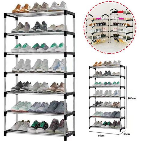 TrAdE Shop Traesio - Scarpiera Scaffale Casa Multiuso 7 Ripiani In Metallo Salvaspazio 60x30x106cm -