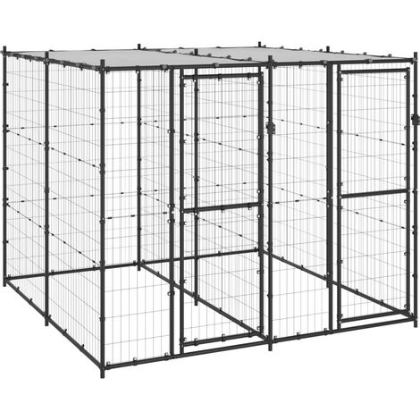 Caseta exterior para perros, jaula para parque de animales, exterior, acero, con techo, 4,84 m² 020000401