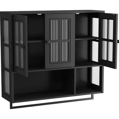 Bad-Hängeschrank schwarz mit 3 Türen, MDF und Sicherheitsglas, 88 x 26 x 82,5 cm (1/5)