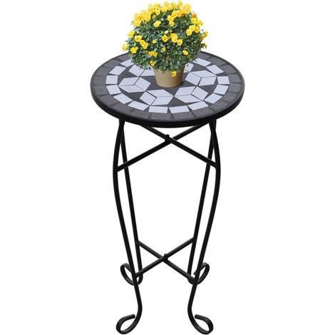 vidaXL Tavolino per Piante con Mosaico Nero e Bianco (1/5)