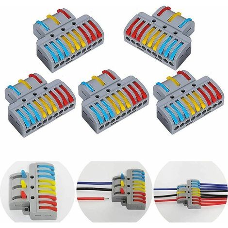6 pieces borne,domino electrique, connecteur electrique, sucre electrique, connecteur electrique rapide, borne de connexion électrique,connecteurs electriques rapide avec levier, (3-6) (1/5)