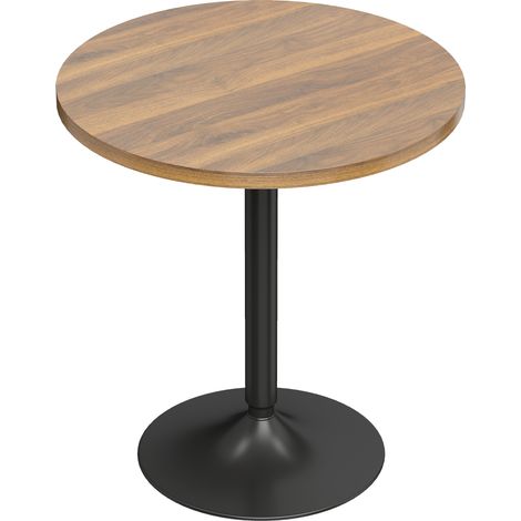 Table haute ronde 60 cm, table de bar cuisine mange-debout noyer, patins antidérapants, idéale salon et salle à manger (1/5)