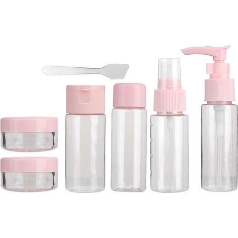 7 pièces Flacons Spray Cosmétiques Réutilisables pour Crèmes et Lotions Voyage (Rose) (1/5)
