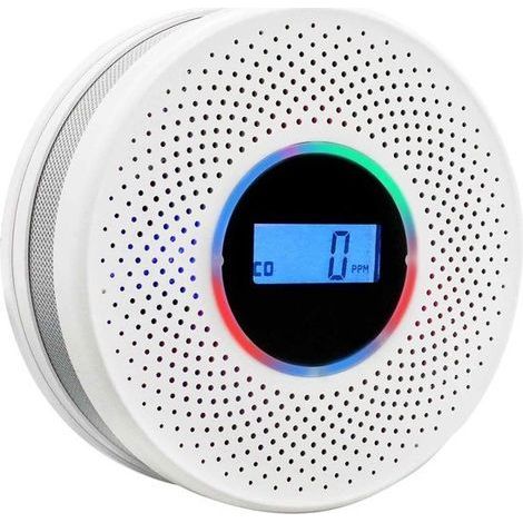 Détecteur de fumée et de CO Longziming 2-en-1 - Écran LCD - Haute précision - Faible consommation d'énergie - Détecteur de fumée et de monoxyde de carbone - pour la maison, la route ou le camping-car
