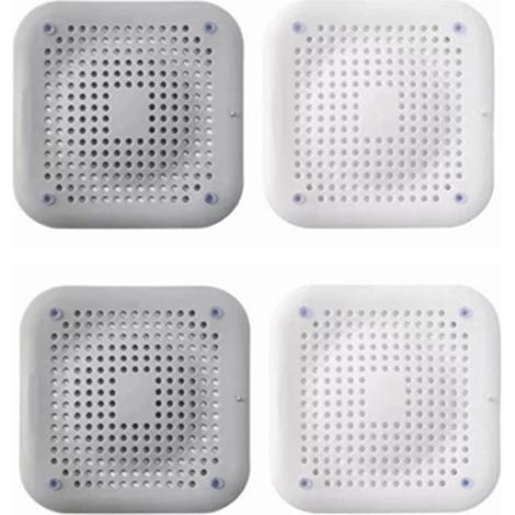 parts Haarfänger für Duschabfluss, Duschabflussabdeckung, Silikon-Haarfilter für Bad und Küche, Flachschutzfilter für Duschabfluss (quadratisch (2 x weiß + 2 x grau))