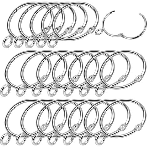 Anneau de Rideau de Douche en Métal, 20 Pièces Anneaux de Suspension Ouverts et Fermés Crochets de Suspendre à Anneaux pour Rideaux et Rideaux de Douche, Diamètre Interne de 50 mm (Argent) H329 (1/5)