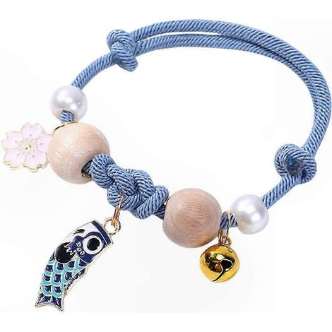 Weiches, verstellbares Katzenhalsband aus Nylon mit Glöckchen und Holzperlen, flohresistent, in Sicherheitsgelb, für Haus- und Freigängerkatzen (1/5)