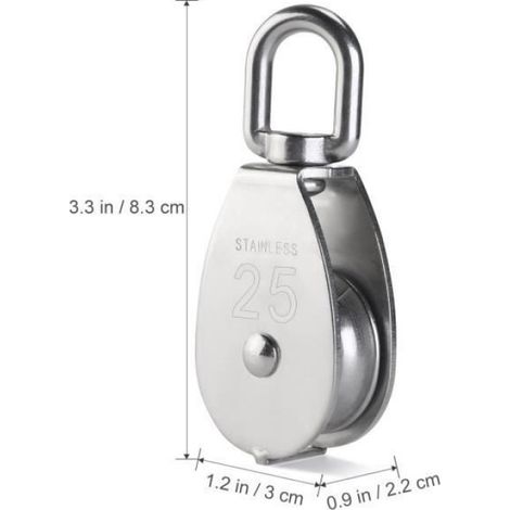 25MM Poulie en Acier Inox 304 M25 Poulie de Levage 400kg Poulie à Crochet Pivotant à Poulie Simple - Argent ( 2 Pièces) (1/4)