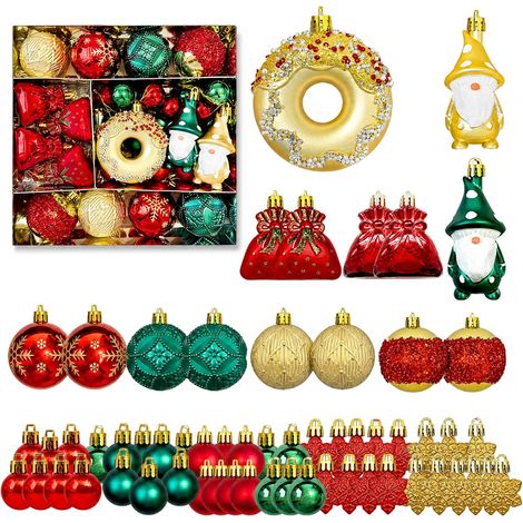 60-teiliges Weihnachtsbaumschmuck-Set mit Kugeln in verschiedenen Formen und leuchtenden Farben - Lieferung in einer Geschenkbox - ideal für die Feiertage. (1/5)