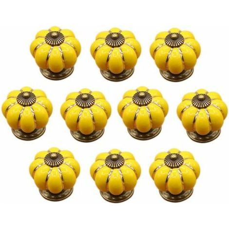 (Amarillo) 10 pomos de cerámica para cajones y armarios de cocina.