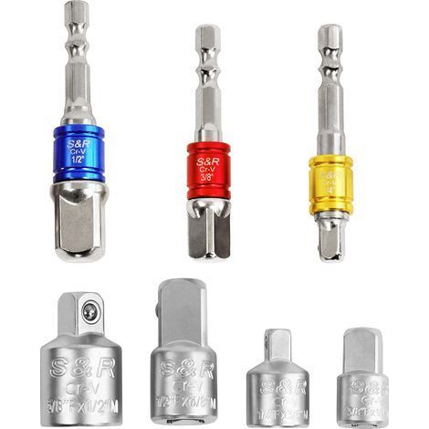 Lot de 7 Adaptateurs Douille Acier Chrome-Vanadium Clé Impact Perceuse Visseuse (1/5)