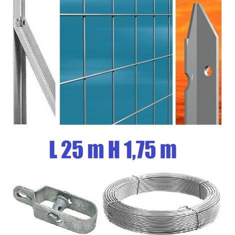 Recinzione Completa 25mt Lineari Rete Metallica Zincata (Rete h175 cm) (Maglia:mm75X50) con Paletti Posti nel Cemento (1/2)