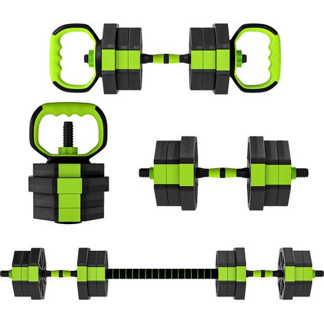 Ensemble d'haltères réglables 20 kg 6 en 1 comprenant kettlebell, barre d'haltères et support pour pompes pour salle de sport à domicile (1/5)