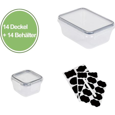 Recipientes herméticos para almacenar alimentos, diseño apilable, cierre hermético, color negro - 14 unidades (1/2)