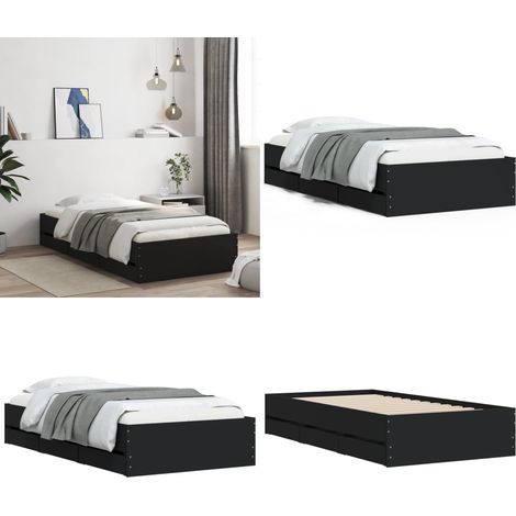 Bettgestell mit Schubladen Schwarz 75x190 cm Holzwerkstoff - Bettesrahmen - Doppelbett - Holzbettrahmen - Schubladenschrank - Schlafzimmereinrichtung - Home & Living (1/5)