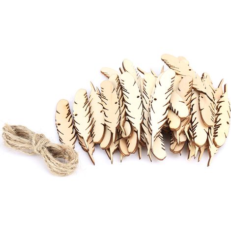 50 pièces/sac plumes bois artisanat pour décoration murale mariage fête chambre accessoires DIY (1/5)