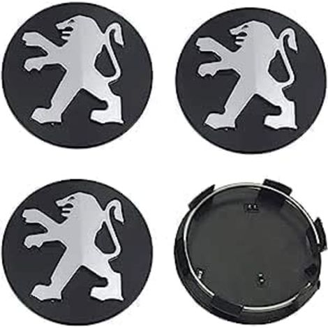 Lot de 4 enjoliveurs centraux de roue compatibles Peugeot 60 mm, noirs. (1/5)