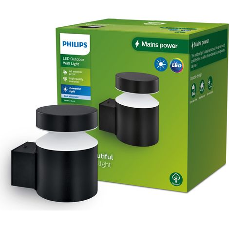 PHILIPS LAVEN, APPLIQUE D'EXTÉRIEUR, 6W, LUMIÈRE BLANC CHAUD 2700K, NOIRE, IP44 RÉSISTANTE AUX INTEMPÉRIES 929003362301